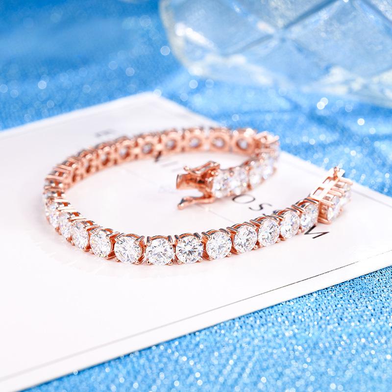 2-6mm跨境新款玫瑰金色网球链经典四爪首饰S925银白金镶莫桑手链