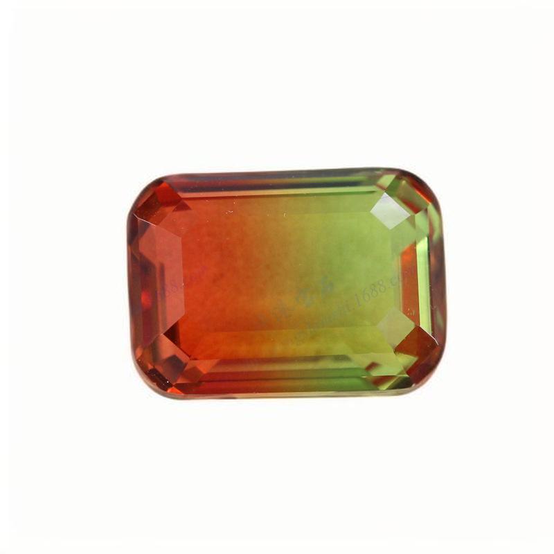 长方倒角车平人造西瓜碧玺玻璃裸石 祖母绿切割宝石饰品