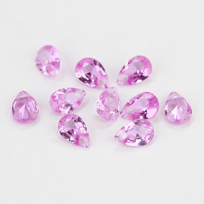 单孔梨形2#粉刚玉戒面尖底裸石 合成红宝石红刚戒指耳环