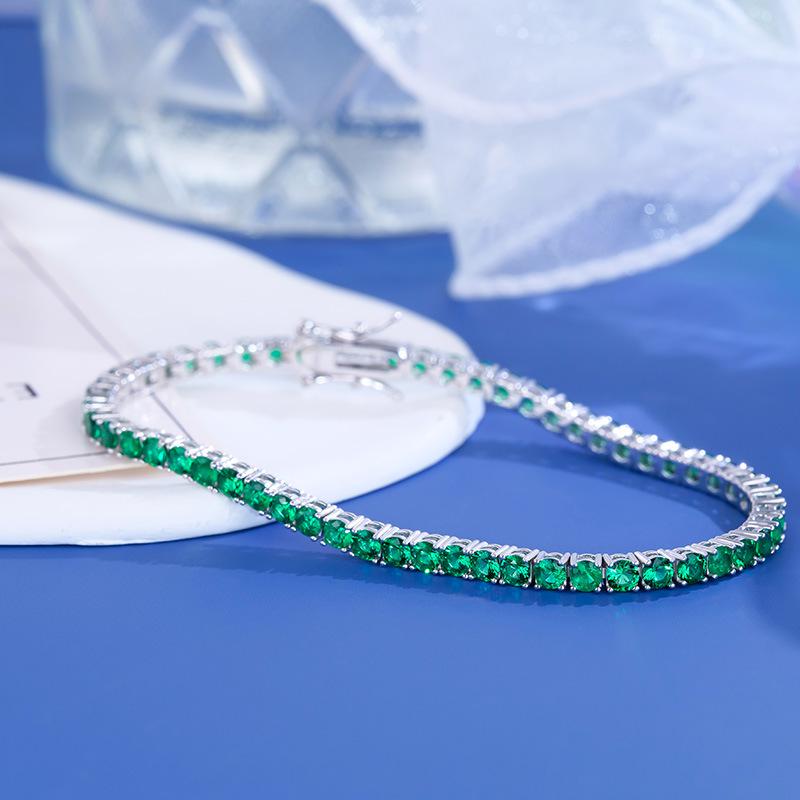 跨境绿色赞比亚手链ins女生银培育彩宝网球链简约气质手饰品批发