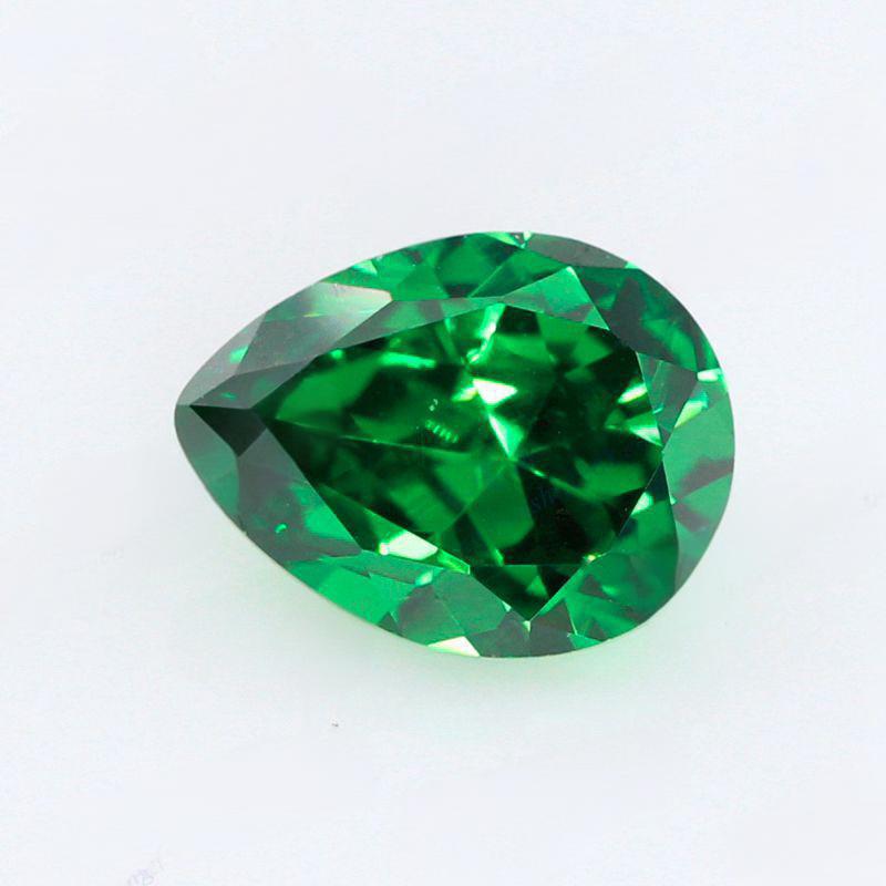 梨形绿锆绿色锆石裸石批发 水滴形合成祖母绿色皓石戒面