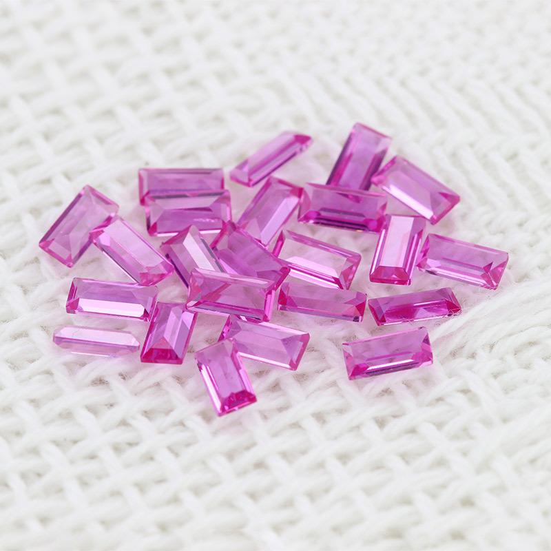 长方形直角车平3#红刚玉裸石 合成玫红色宝石戒面裸钻