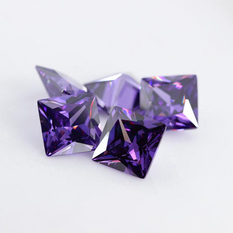 正方形直角紫红锆石裸石 公主方人工钻宝石戒面饰品批发