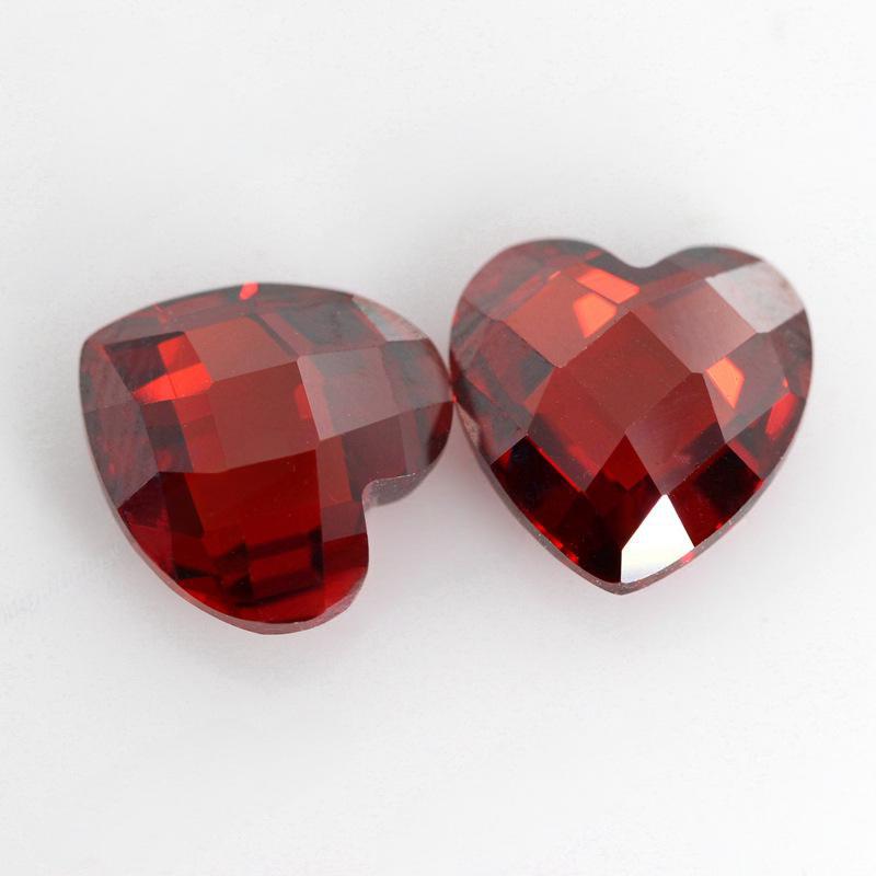 大红色 心形锆石双龟面裸石 石榴红锆CZ格子面吊坠饰品