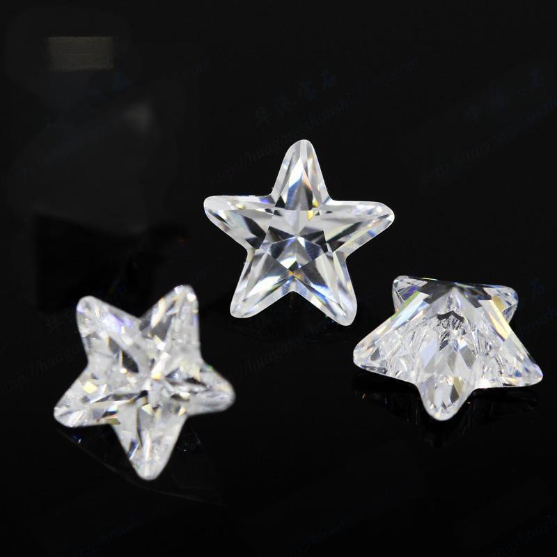 五角星白色锆石裸石戒面 星形尖底梧州人造cz皓石批发