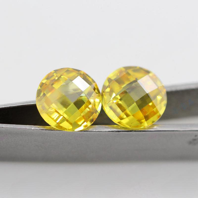 圆形金黄色双龟面锆石裸石 格子面CZ合成立方氧化锆批发
