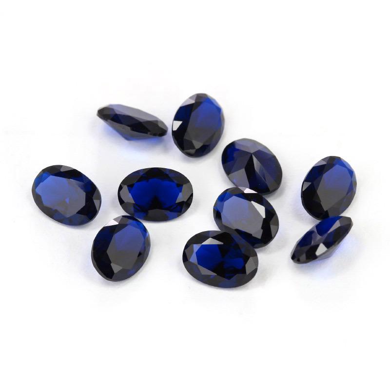 蛋形114#合成蓝尖晶裸石戒面 椭圆形人造蓝宝石仿钻批发