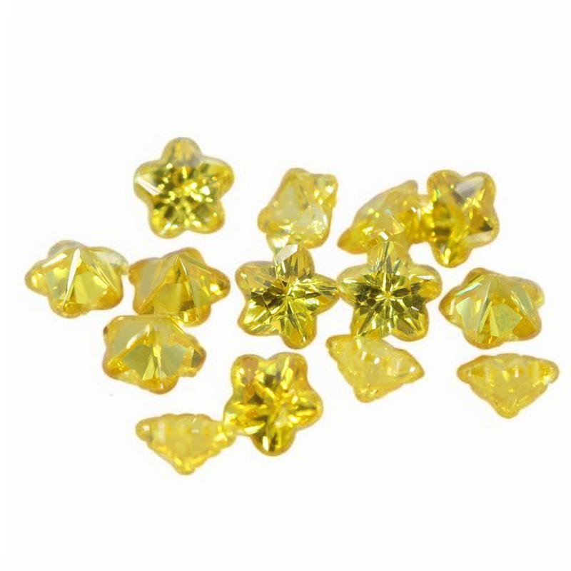 金黄色五角形梅花锆石裸石 合成立方氧化锆耳环饰品首饰