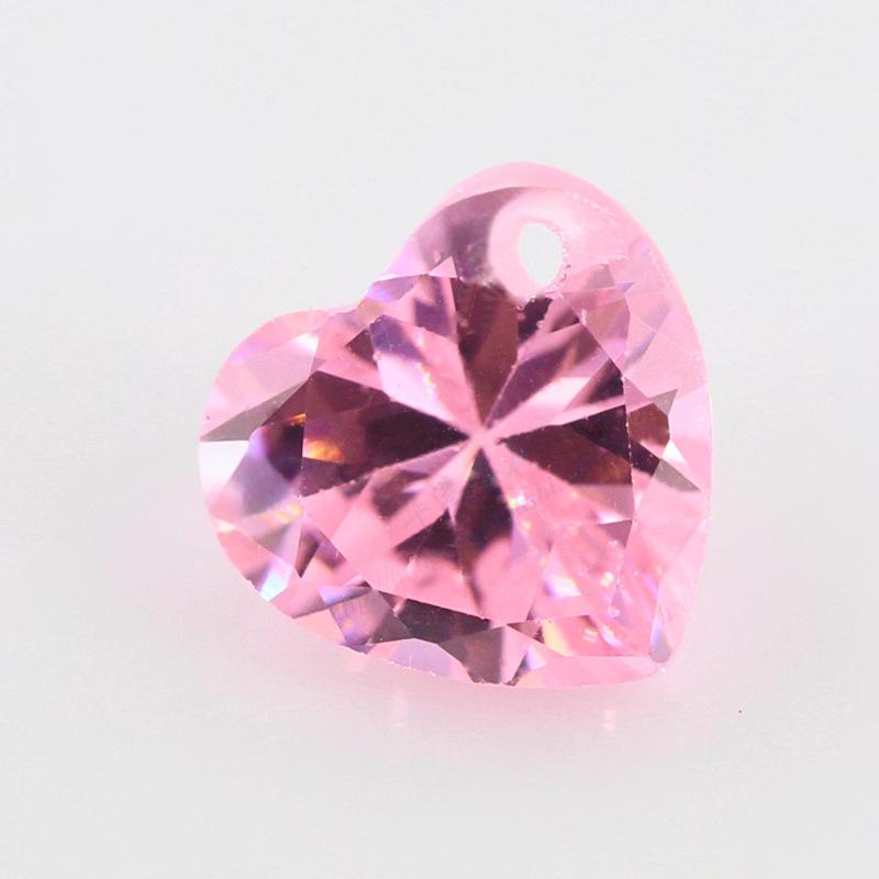 心形石粉红色锆石单孔裸石 人造彩色宝石批发戒面打孔