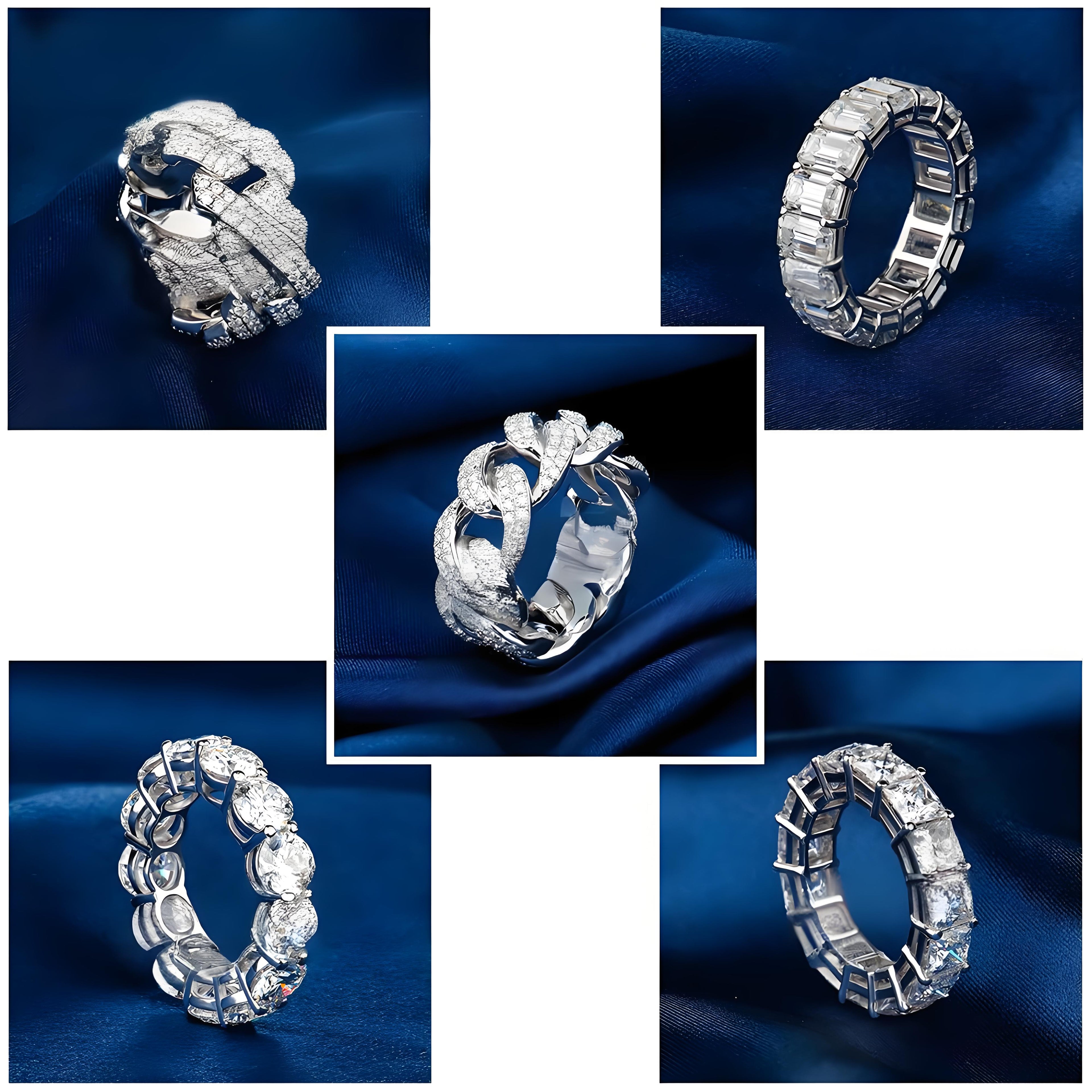 925银镶莫桑石个性风潮网球指环男高级极简轻奢嘻哈古巴戒指