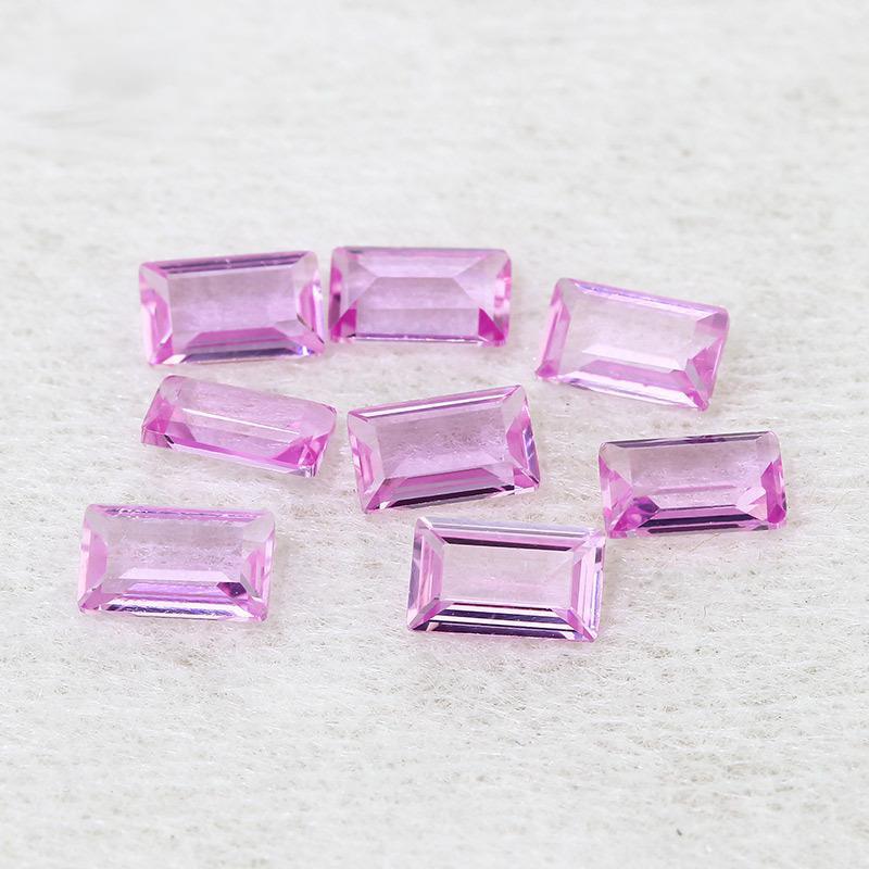 长方形直角车平2#粉刚玉裸石 人造玫红宝石戒面裸钻主石