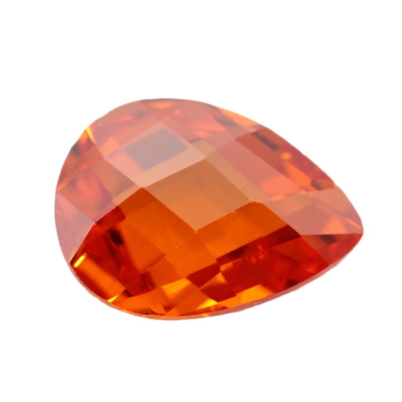 梨形桔红色双龟面锆石裸石 水滴形格子面CZ戒面首饰仿钻