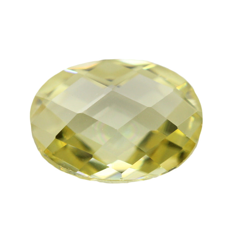 蛋形鹅黄色双龟面锆石裸石 椭圆形格子面柠檬黄色CZ宝石