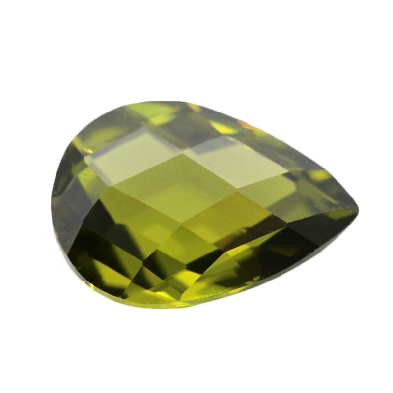 梨形橄榄绿色双龟面人造锆石 水滴形格子面项链手链配件