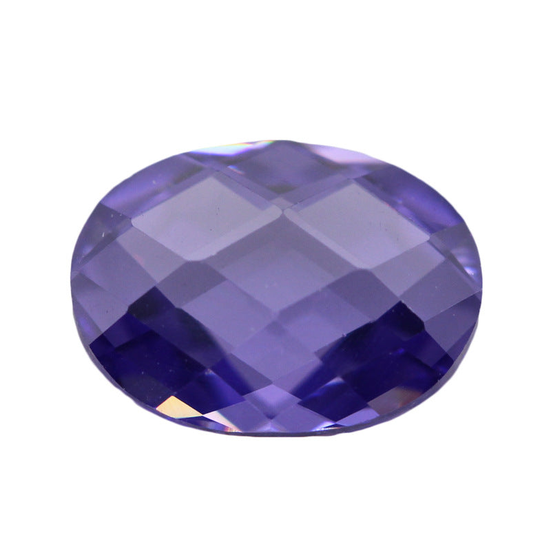 蛋形紫蓝色双龟面锆石裸石 椭圆形格子面人造CZ戒面宝石