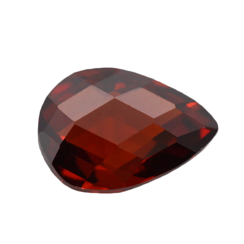梨形石榴红色双龟面CZ锆石 大红色水滴形格子面戒面宝石