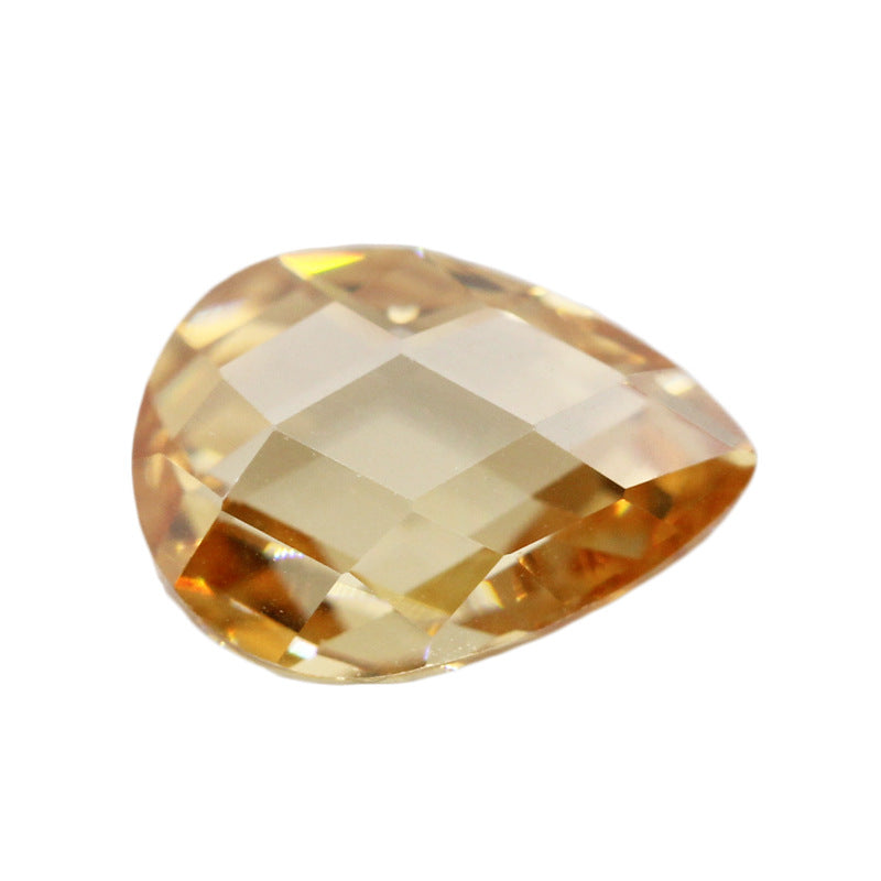 梨形香槟色双龟面锆石裸石 水滴形格子面CZ宝石戒指戒面