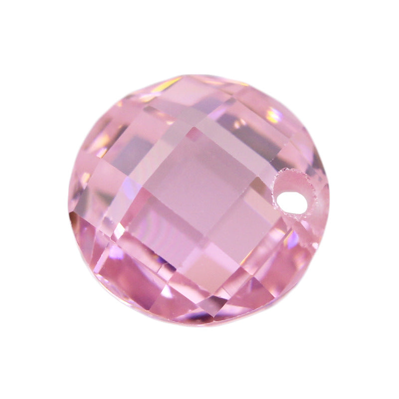 圆形粉色双龟面锆石单孔 格子面打孔CZ合成立方氧化皓石