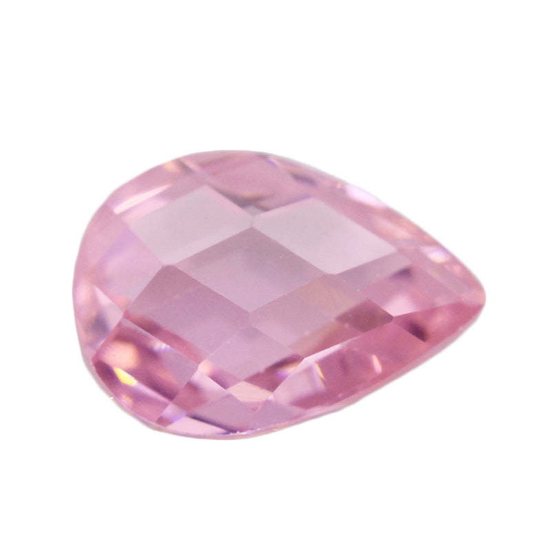 梨形粉红色双龟面合成立方氧化锆 水滴形格子面饰品首饰