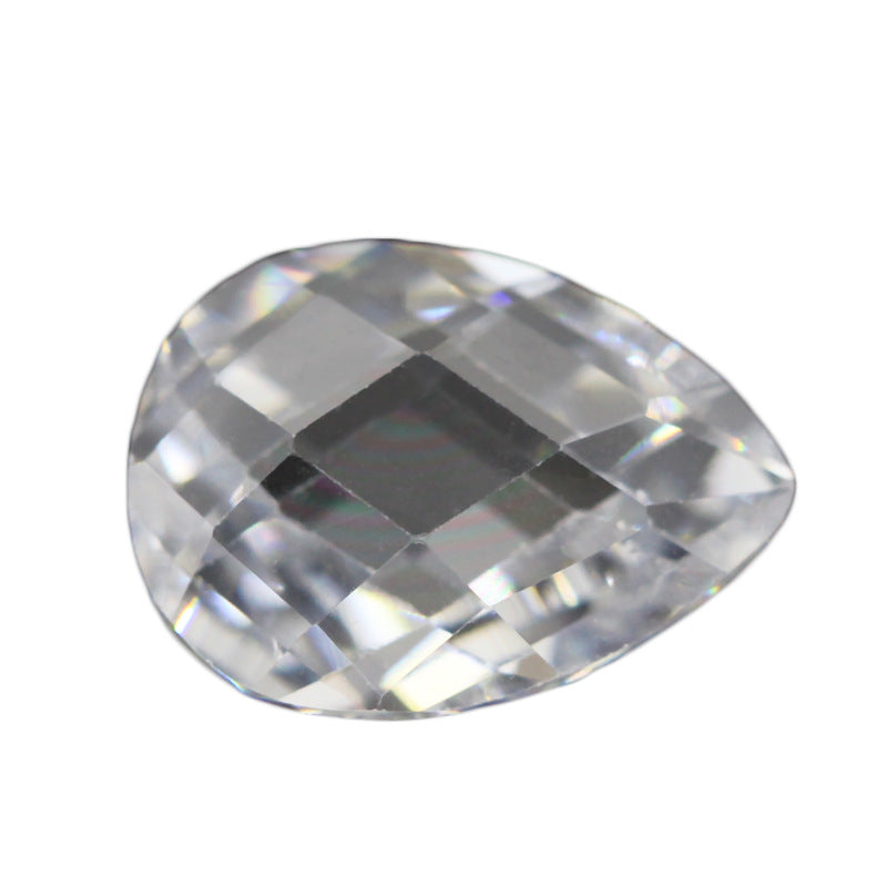 梨形白色双龟面锆石 无色透明色水滴形格子面饰品裸石