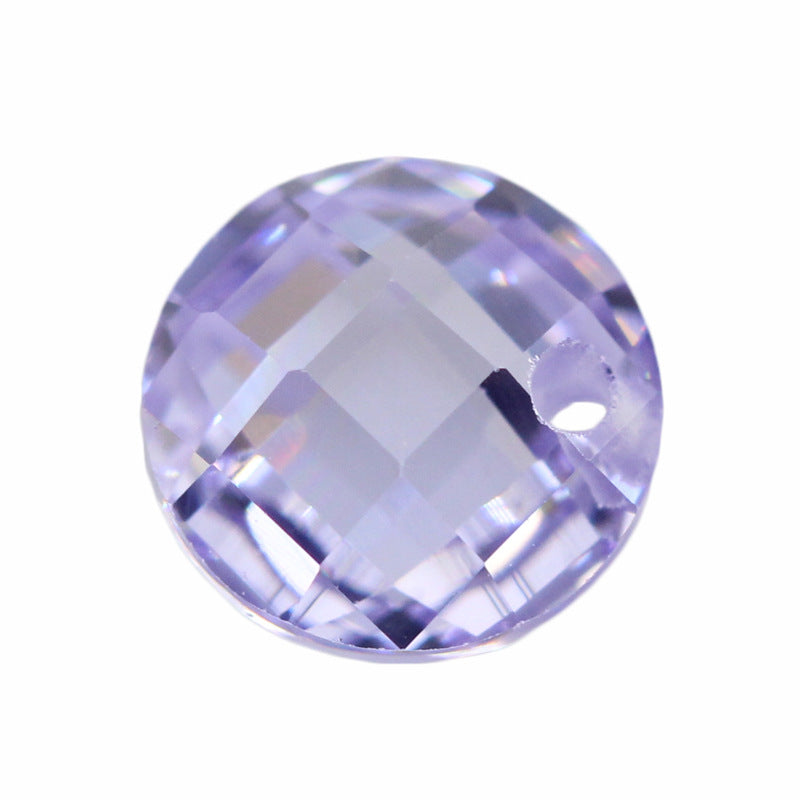 圆形变蓝色双龟面锆石单孔裸石 格子面变兰色镶耳环耳钉