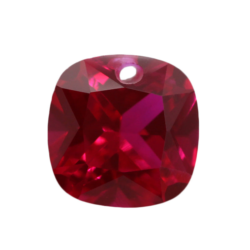 肥正方单孔5#红刚玉裸石 枕形人造红宝石Ruby戒面裸钻
