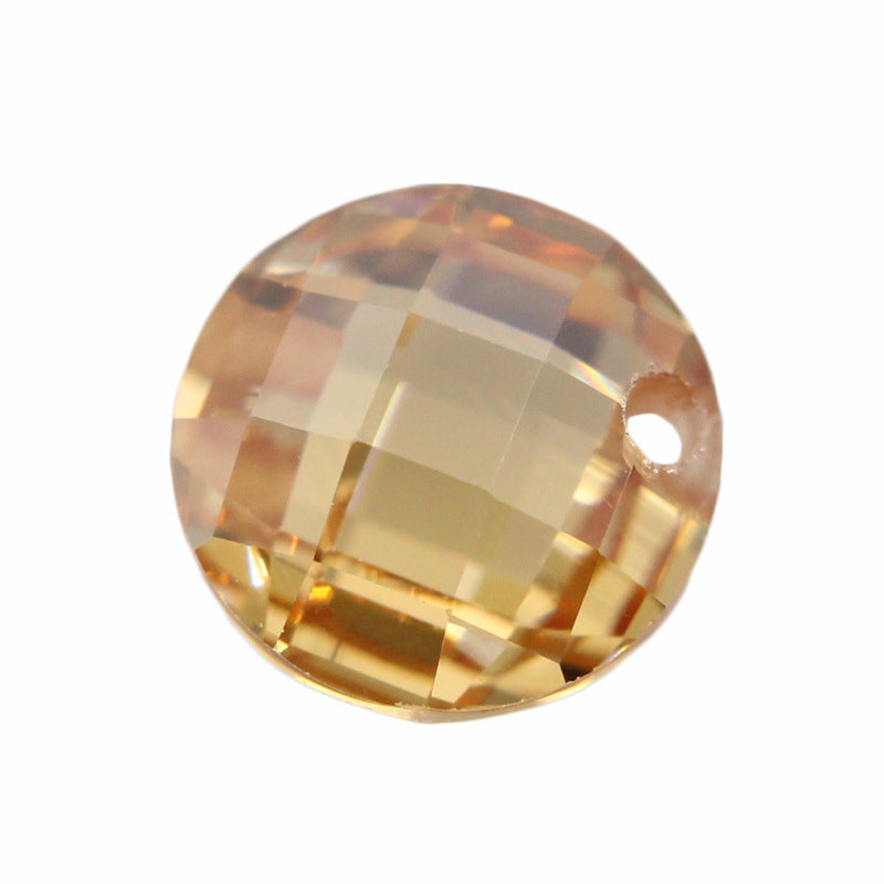 圆形香槟色双龟面锆石单孔钻 格子面打孔人造CZ宝石裸石