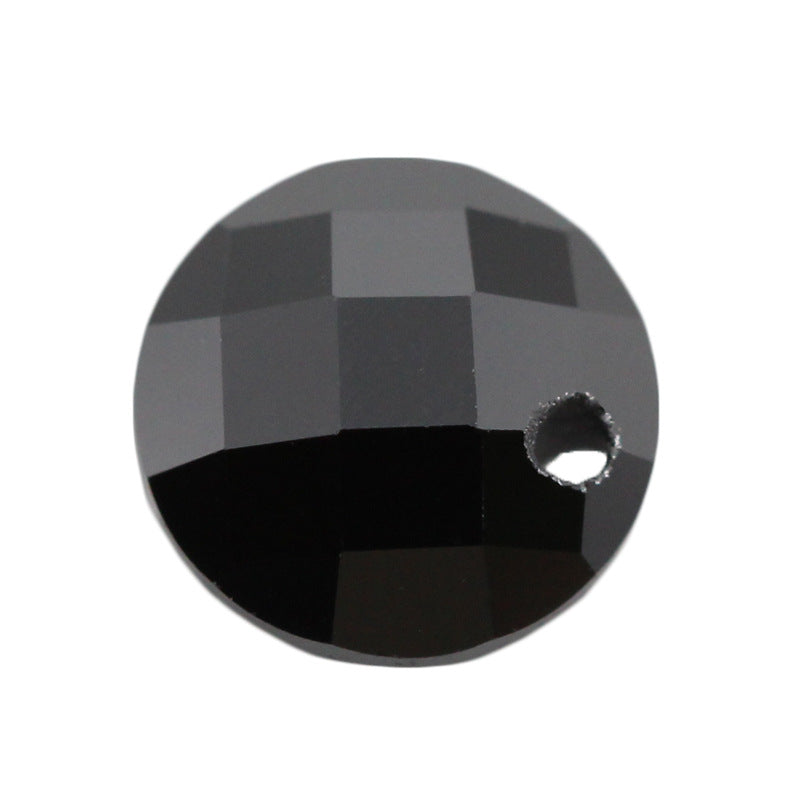 圆形黑色双龟面锆石单孔钻 格子面带孔黑锆人造宝石裸石