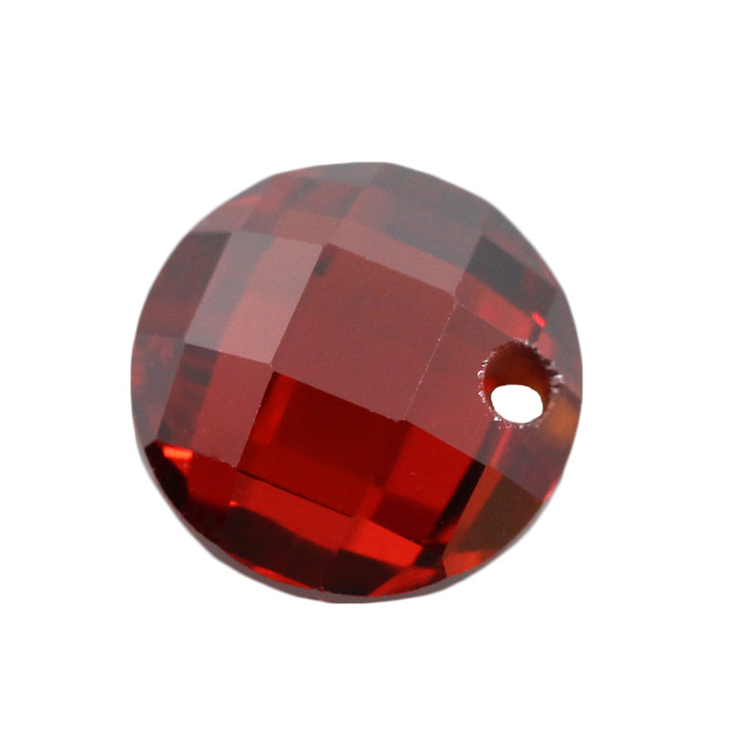 圆形石榴红双龟面锆石单孔 大红色带孔格子面人造CZ裸石