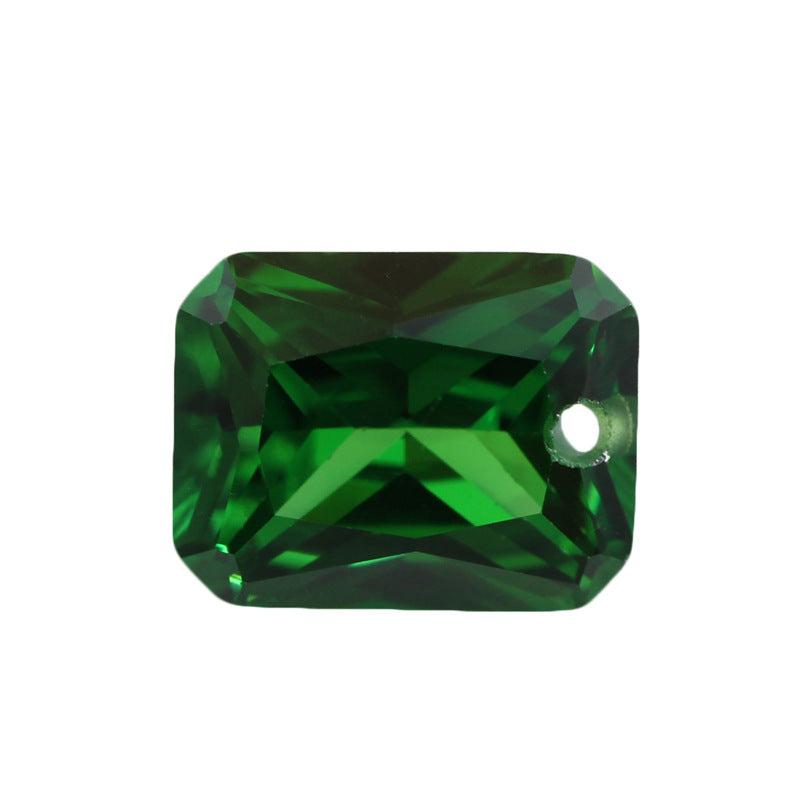 长方形倒角绿锆中间孔裸石 小八角人造戒面祖母绿宝石