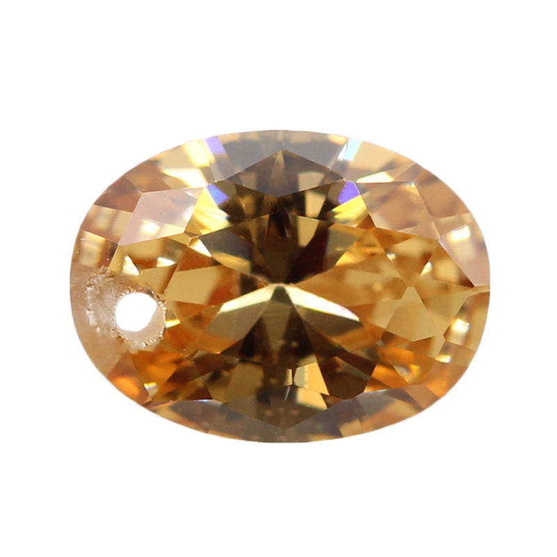 单孔蛋形香槟色锆石裸石 椭圆形带孔合成彩色宝石戒面