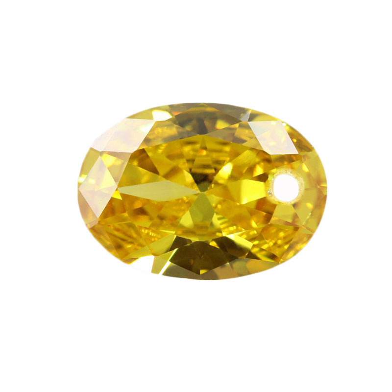 单孔蛋形金黄色锆石裸石 椭圆形人造CZ宝石戒指戒面打孔