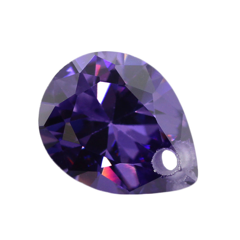 梨形紫红色锆石单孔裸石 水滴形带孔合成彩色宝石仿钻
