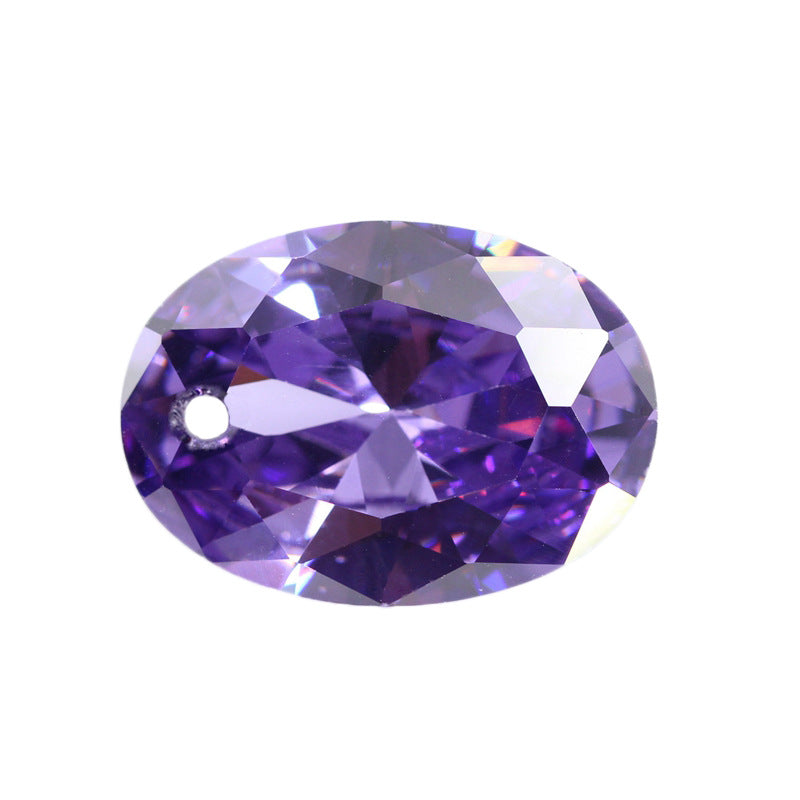单孔蛋形紫红锆裸石 椭圆形紫红色皓石宝石戒指戒面带孔