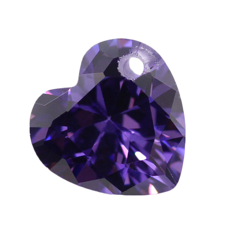 心形紫红色锆石单孔裸石 人造CZ宝石打孔镶嵌首饰品