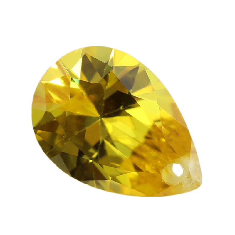 单孔梨形金黄色锆石裸石 带孔水滴形人工CZ宝石打孔