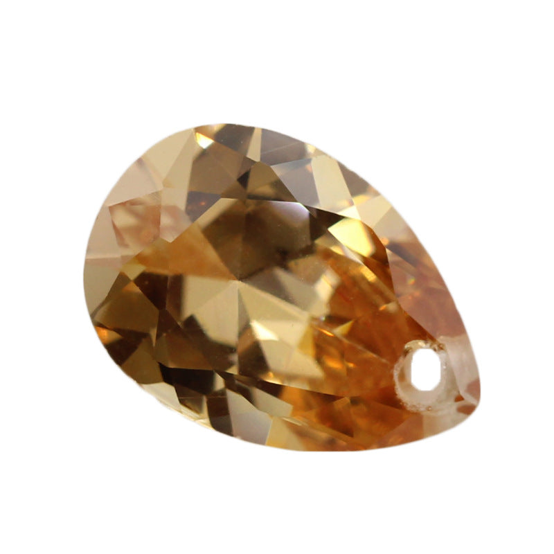 梨形香槟色锆石单孔裸石 水滴形带孔合成CZ戒面宝石