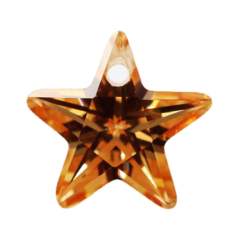 五角星形香槟色锆石单孔裸石 带孔彩色散珠镶嵌耳环耳钉