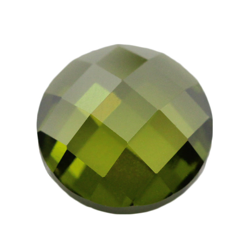 圆形平底龟面橄榄绿色裸石 合成立方氧化锆耳钉首饰品钻