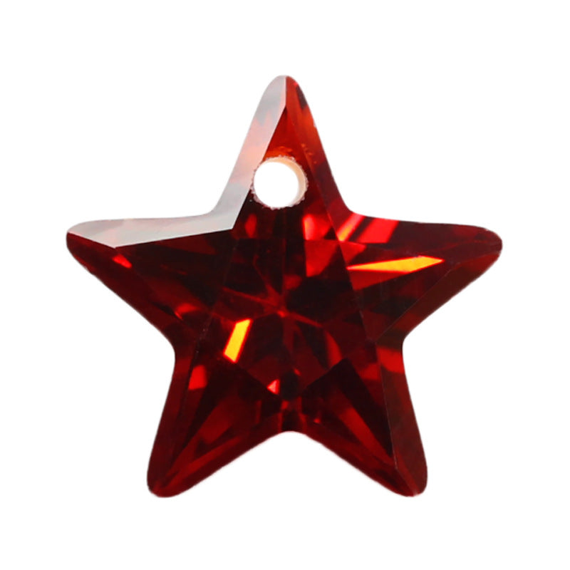 五角星形石榴红色锆石单孔裸石 带孔大红色宝石戒面裸钻