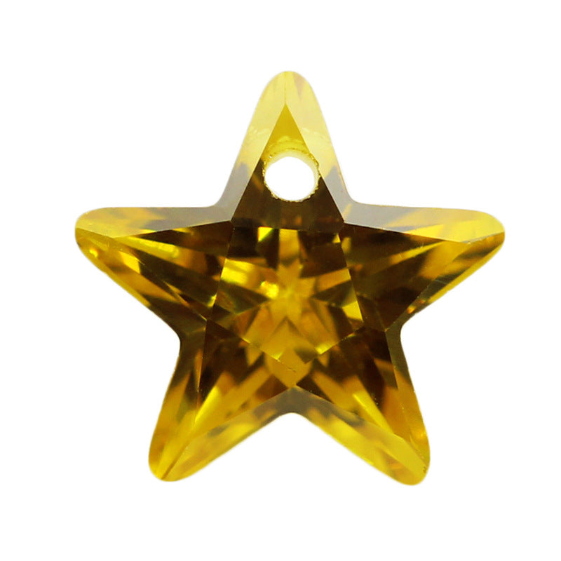 五角星形金黄色锆石单孔裸石 打孔人造CZ宝石镶嵌饰品