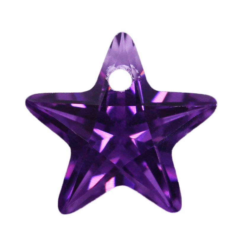 五角星形紫红色锆石单孔裸石 打孔彩色宝石戒面镶首饰品