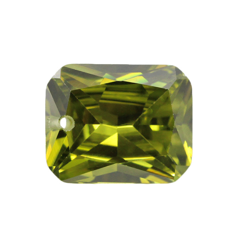 橄榄绿色长方倒角车花中间孔 打洞小八角合成戒面宝石