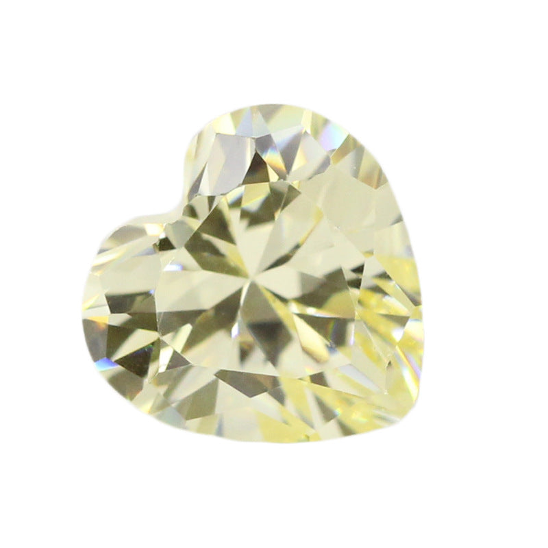 桃心形鹅黄锆戒面裸石 心形柠檬黄色锆石镶耳环项链主石