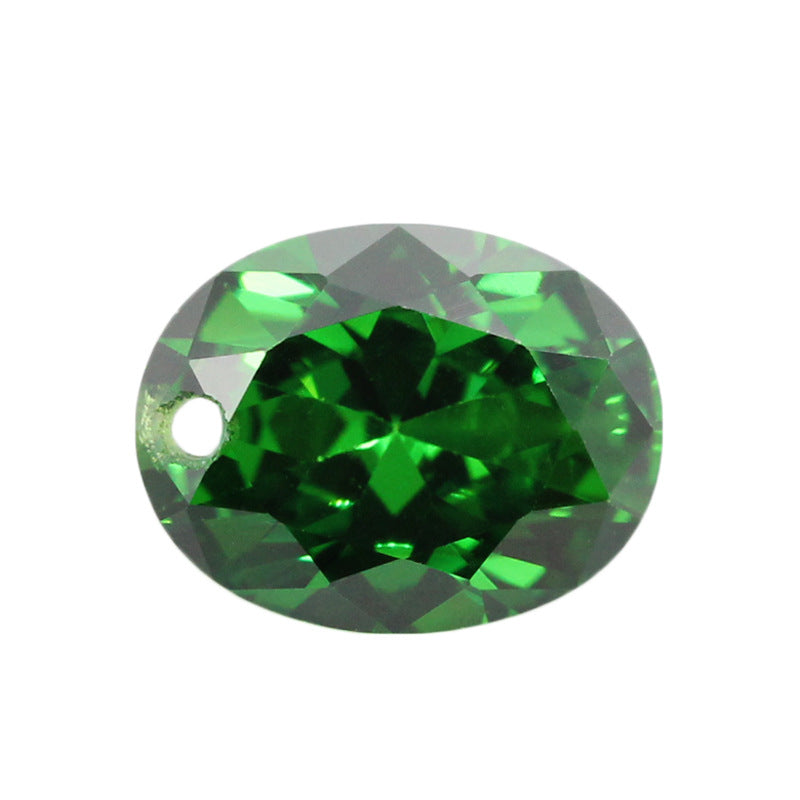 单孔蛋形绿色锆石裸石 椭圆形带孔绿锆合成祖母绿宝石