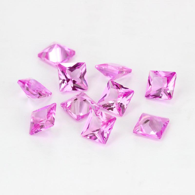 正方形直角2#红刚玉裸石 合成公主方红宝石饰品配件批发