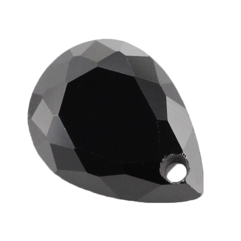 梨形黑色锆石单孔裸石 水滴形打洞黑锆戒面镶嵌耳环耳钉