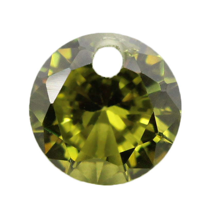 圆形橄榄绿锆石单孔裸石 人造彩色散珠戒面镶嵌耳环美甲