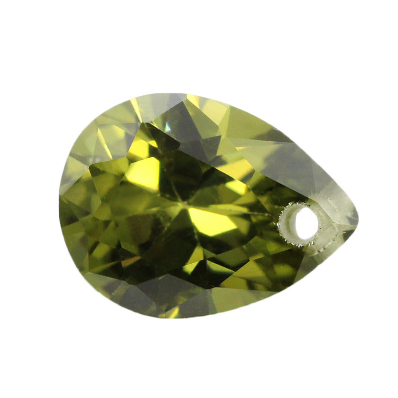 梨形橄榄绿色锆石单孔裸石 打孔水滴形人造彩色散珠裸钻