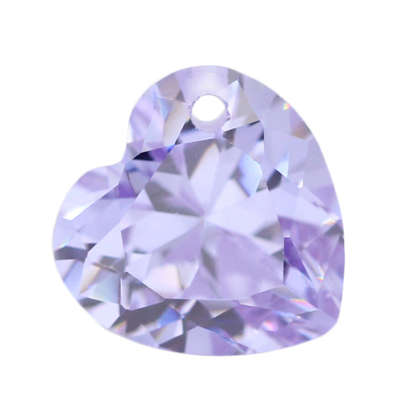 桃心形变蓝色锆石单孔裸石 心形打洞人造彩色宝石高仿钻